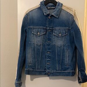Palm Angels Blue Denim Jacket with Tan Accents